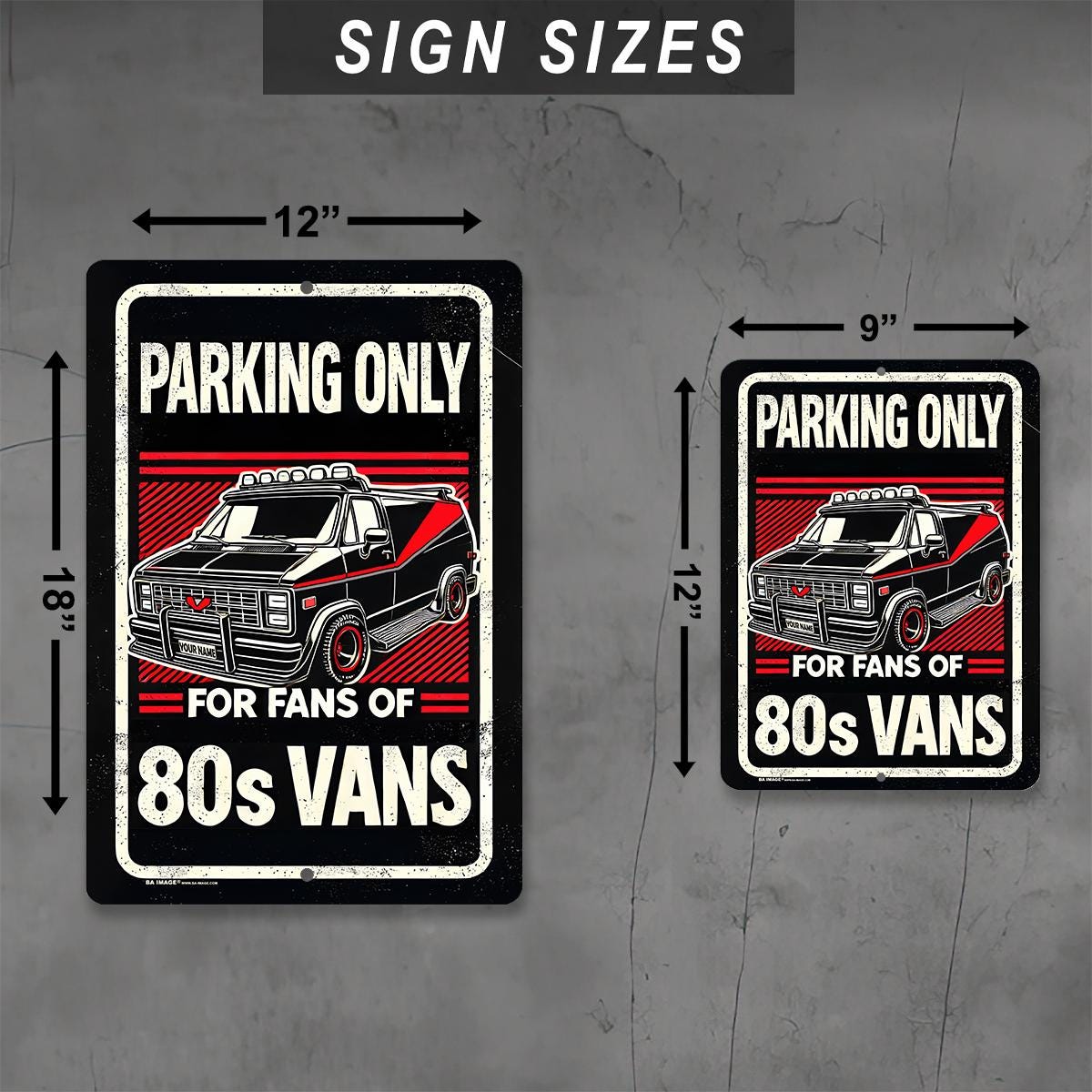 Parking for Fans of 80s Vans – Personalized Metal Sign | Retro TV-Inspired | Weatherproof | Indoor & Outdoor | Custom Name