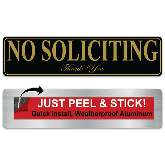 Self Stick No Soliciting Sign, Rust Free Aluminum C2801