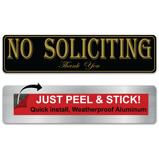 Self Stick No Soliciting Sign, Rust Free Aluminum C2802