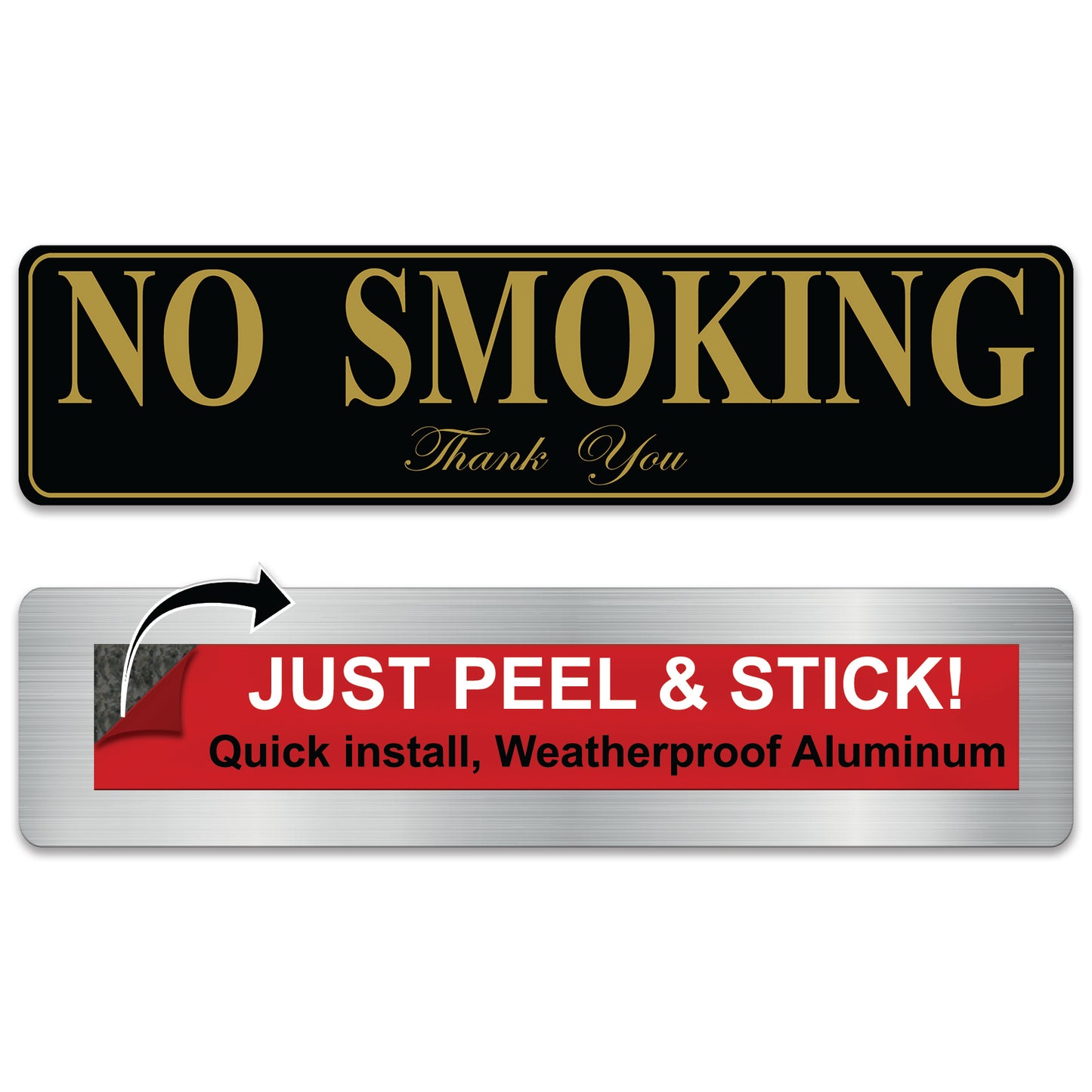 2 PACK, 2x8 Self Stick No Smoking Sign, Rust Free Aluminum