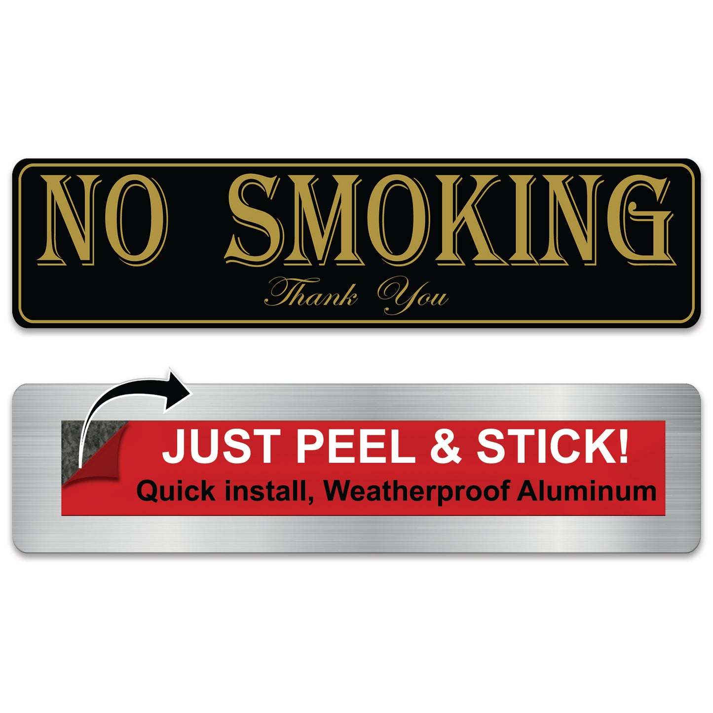 2 PACK, 2x8 Self Stick No Smoking Sign, Rust Free Aluminum