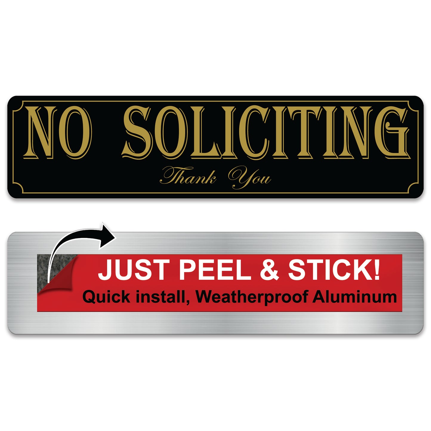 2 PACK 2x8 Self Stick No Soliciting Sign, Rust Free Aluminum