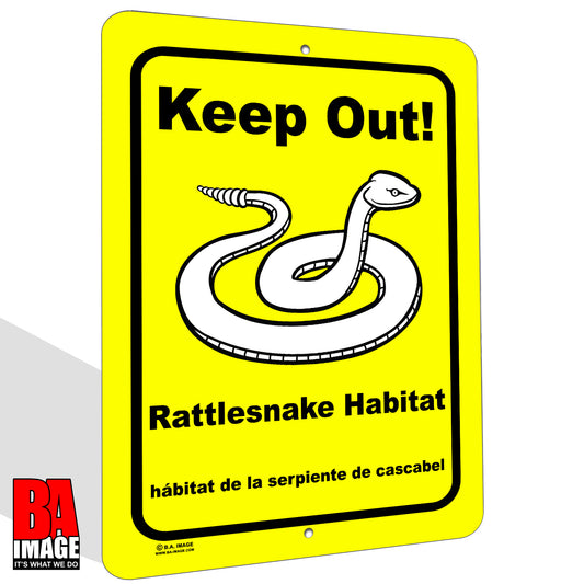 9x12 inches Yellow All Weather, Rattlesnake Habitat Bilingual Sign