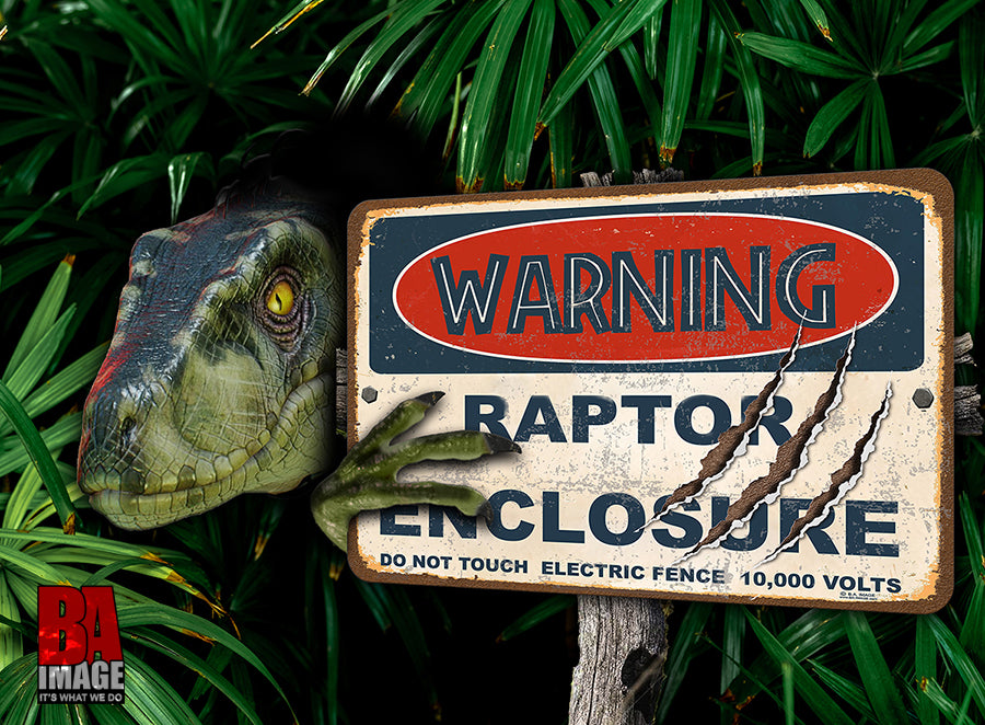 Warning Raptor Enclosure Metal Sign