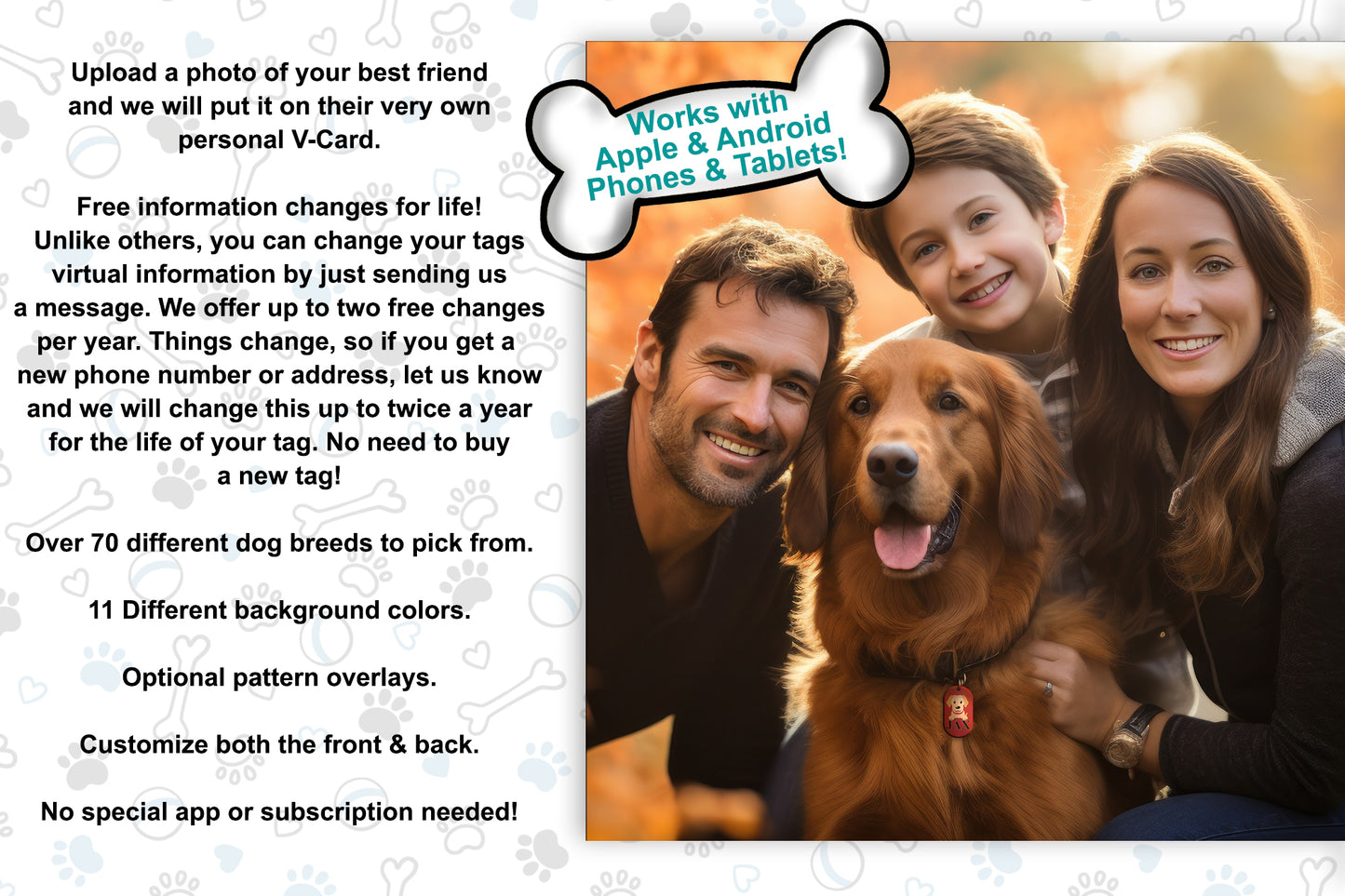 Personalized Smart Dog Tag, Double Sided, Over 70 Dog Breeds to Select from, Free Updates for Life, GPS Nav Link, QR Code, No Subscription or Special app Needed, Keep Your Dog Safe!