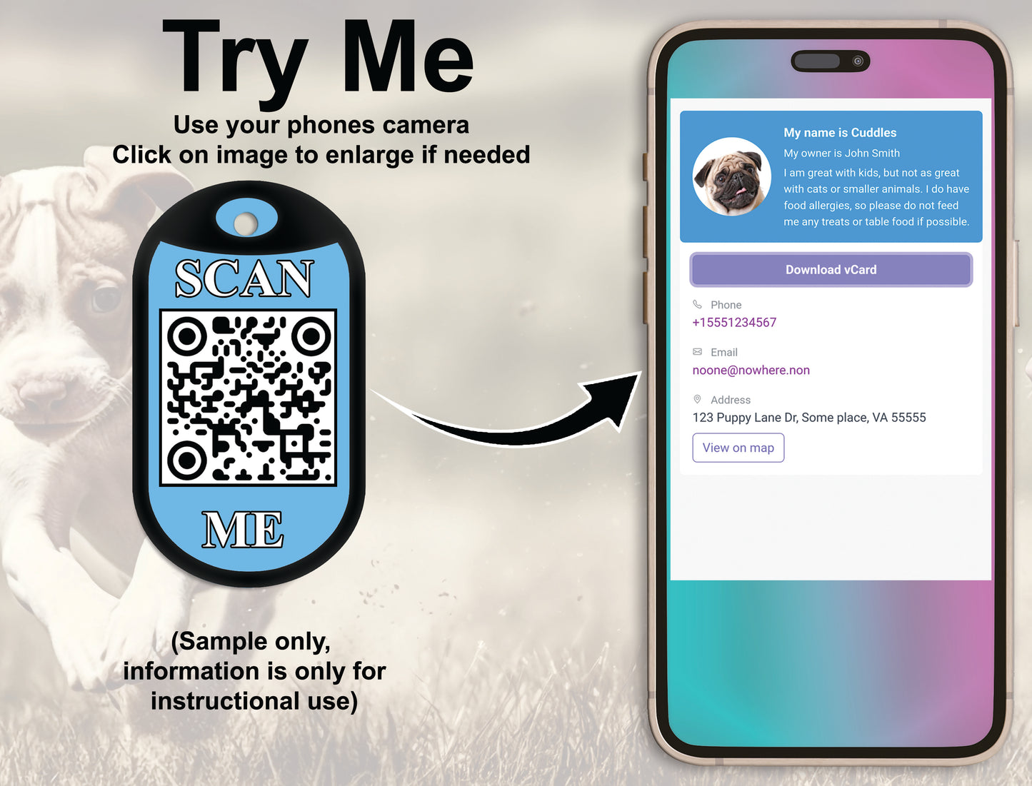 Personalized Smart Dog Tag, Double Sided, Over 70 Dog Breeds to Select from, Free Updates for Life, GPS Nav Link, QR Code, No Subscription or Special app Needed, Keep Your Dog Safe!