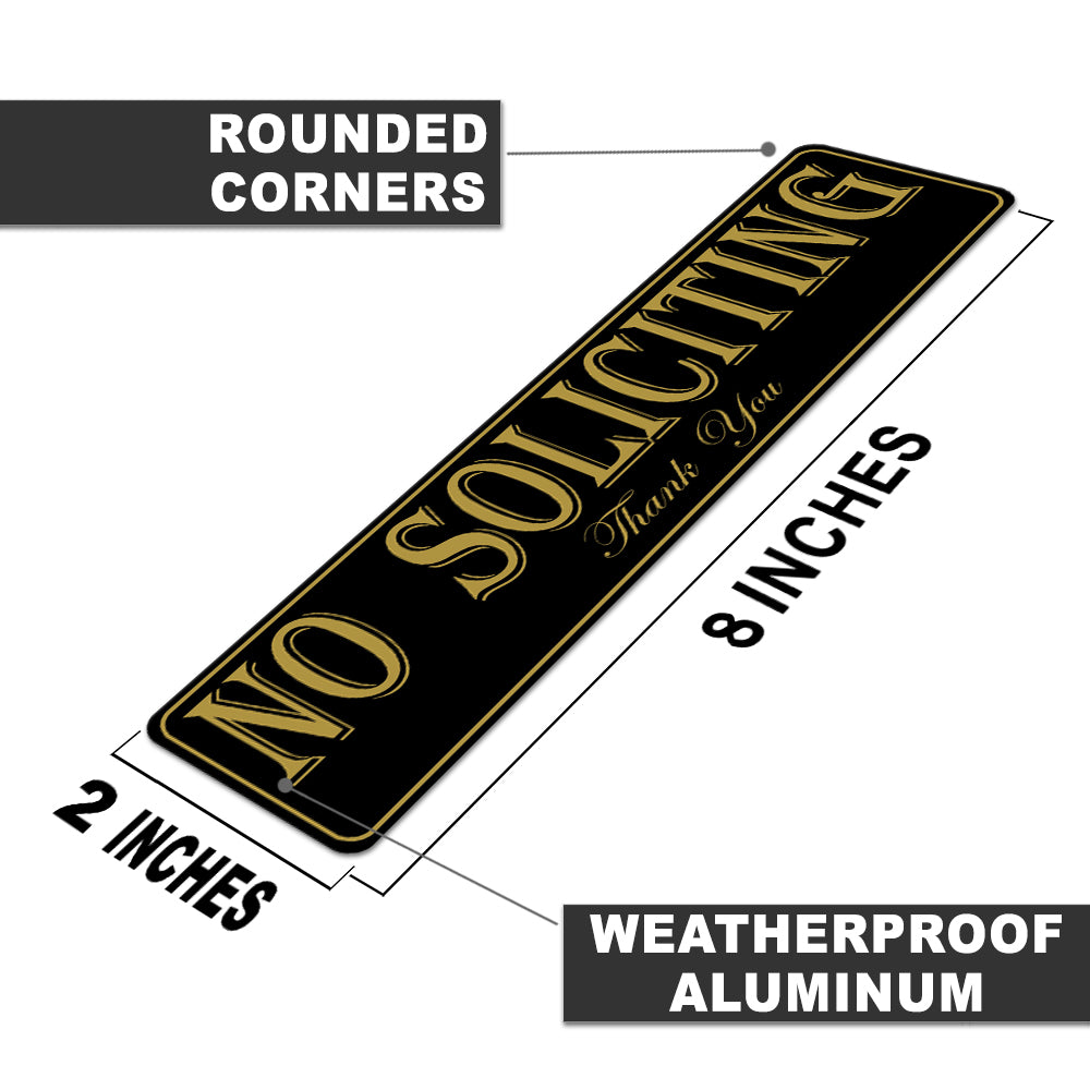 2 PACK 2x8 Self Stick No Soliciting Sign, Rust Free Aluminum