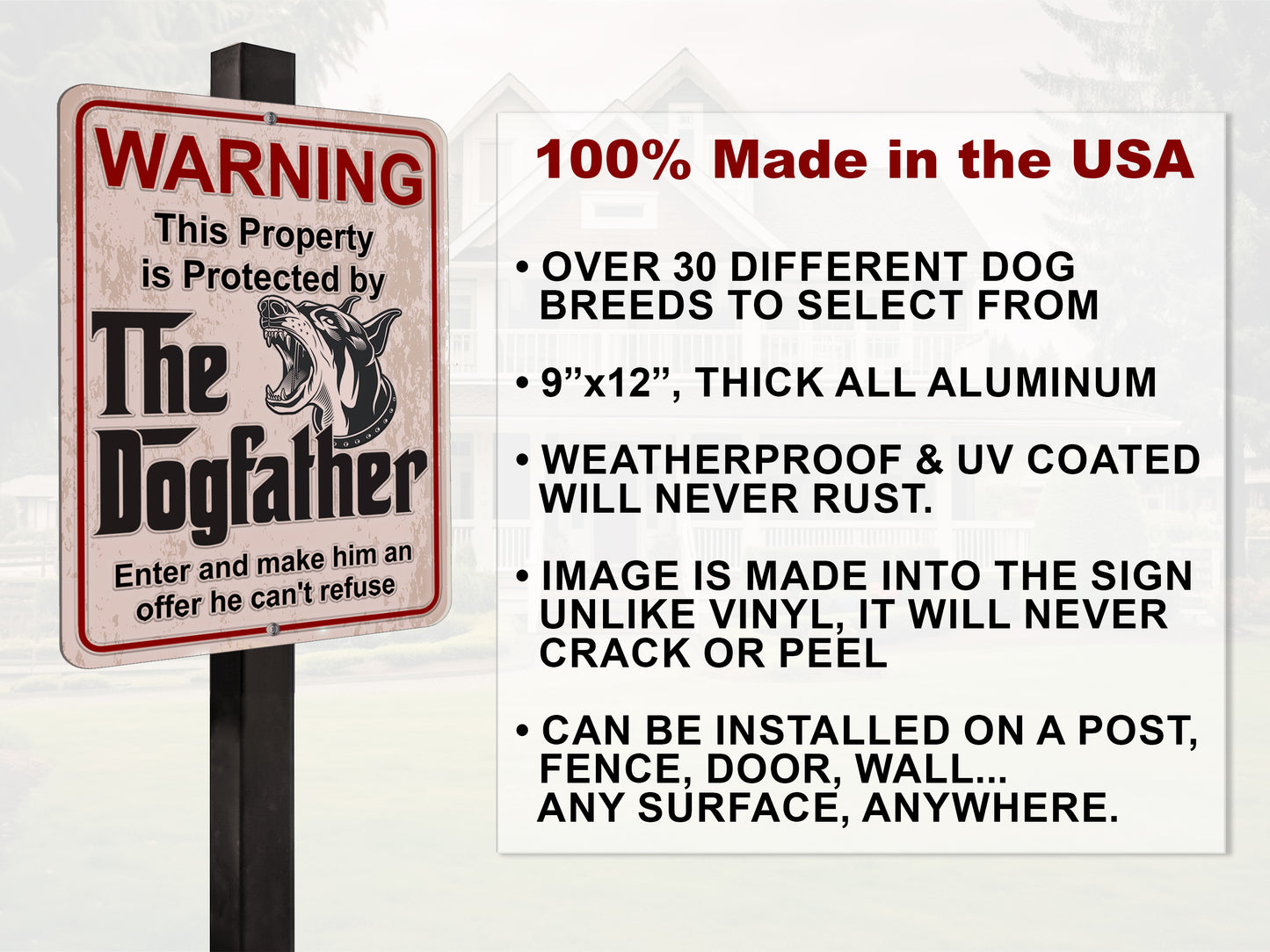 Aluminum Dogfather Sign, Beware of Dog, Do Not Enter, No Trespassing, Yard Sign, Home Décor, Doberman