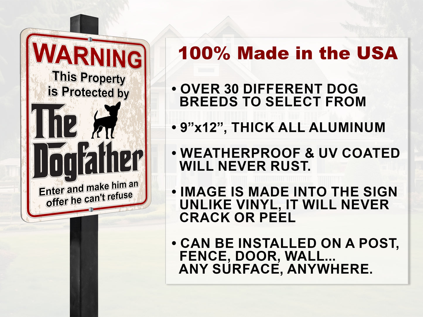 Aluminum Dogfather Sign, Beware of Dog, Do Not Enter, No Trespassing, Yard Sign, Home Décor, Chihuahua