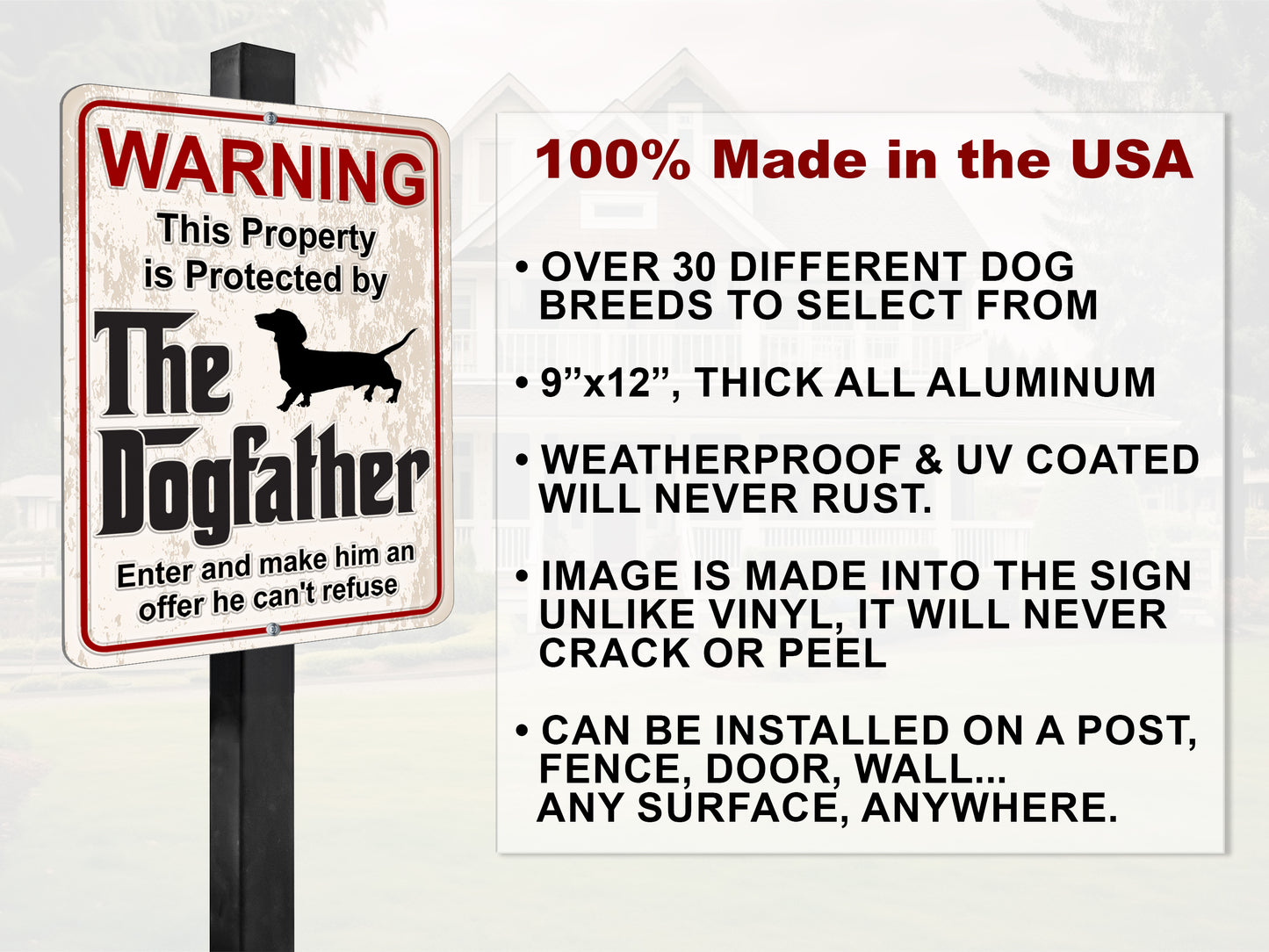 Aluminum Dogfather Sign, Beware of Dog, Do Not Enter, No Trespassing, Yard Sign, Home Décor, Dacshund