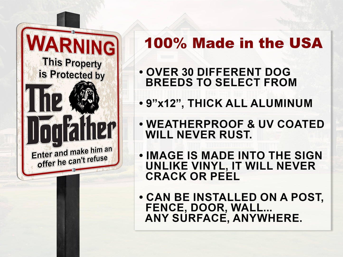 Aluminum Dogfather Sign, Beware of Dog, Do Not Enter, No Trespassing, Yard Sign, Home Décor, Newfoundland