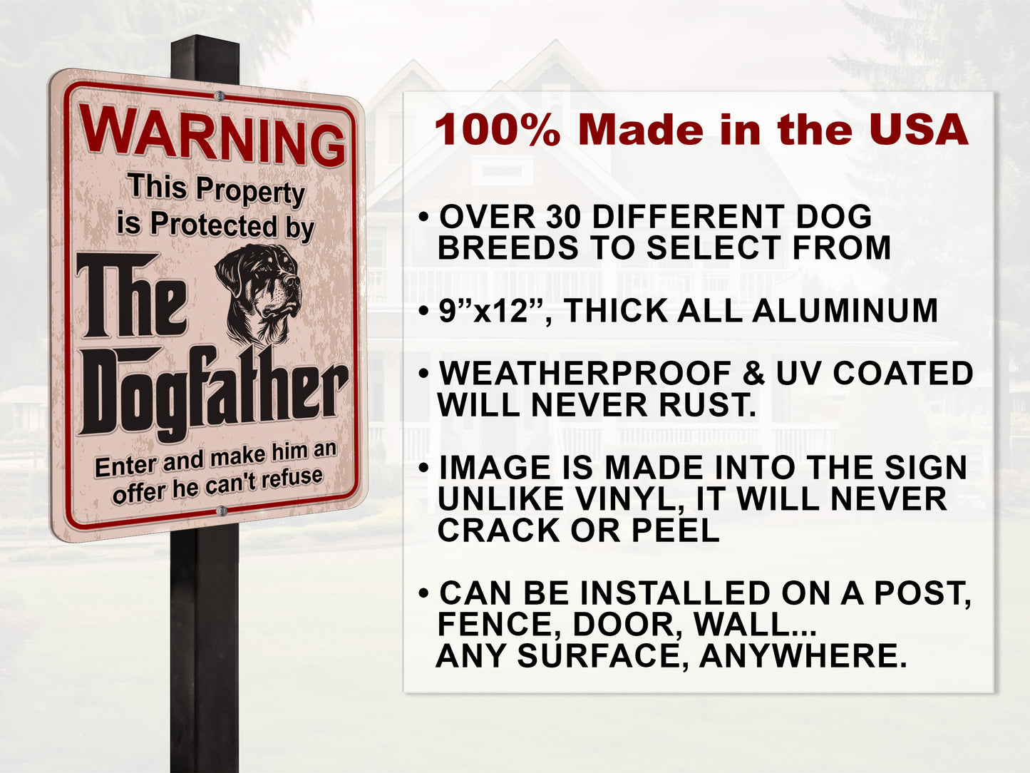 Aluminum Dogfather Sign, Beware of Dog, Do Not Enter, No Trespassing, Yard Sign, Home Décor, Rottweiler